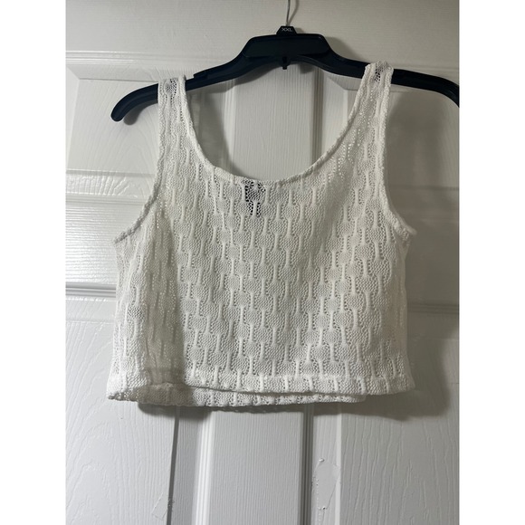Wild Fable White Crochet Knit Tank Top Scoop Neck Sleeveless Crop XXS - Picture 4 of 4